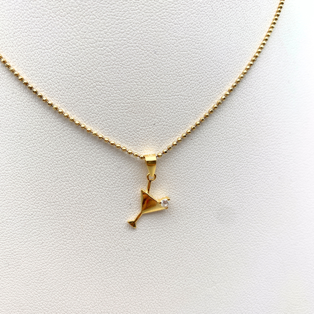 collana girocollo in argento gold con ciondolo a forma di drink con zircone bianco