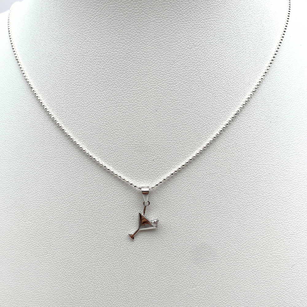 collana girocollo in argento silver con ciondolo a forma di drink con zircone bianco