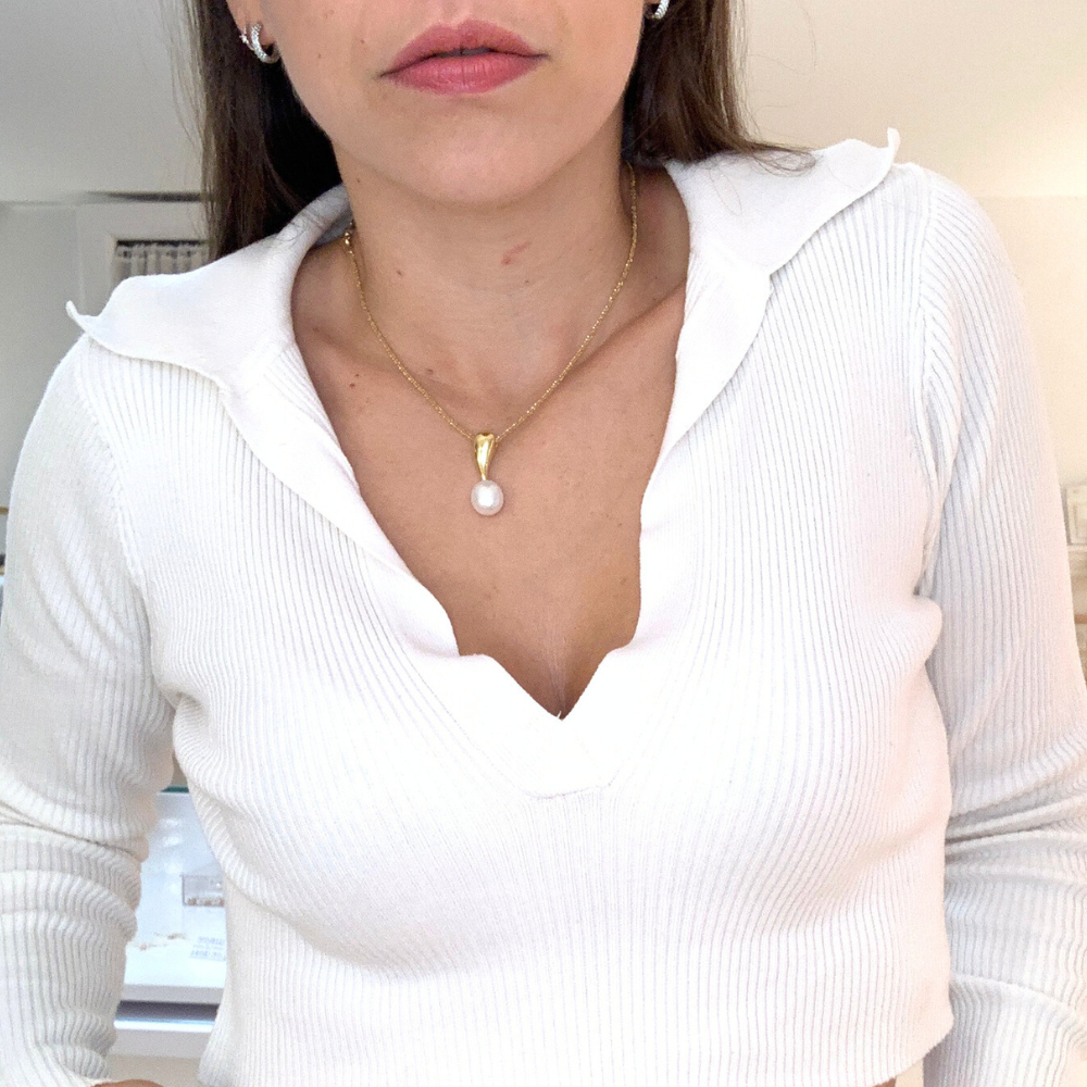 collana goccia di perla in argento gold