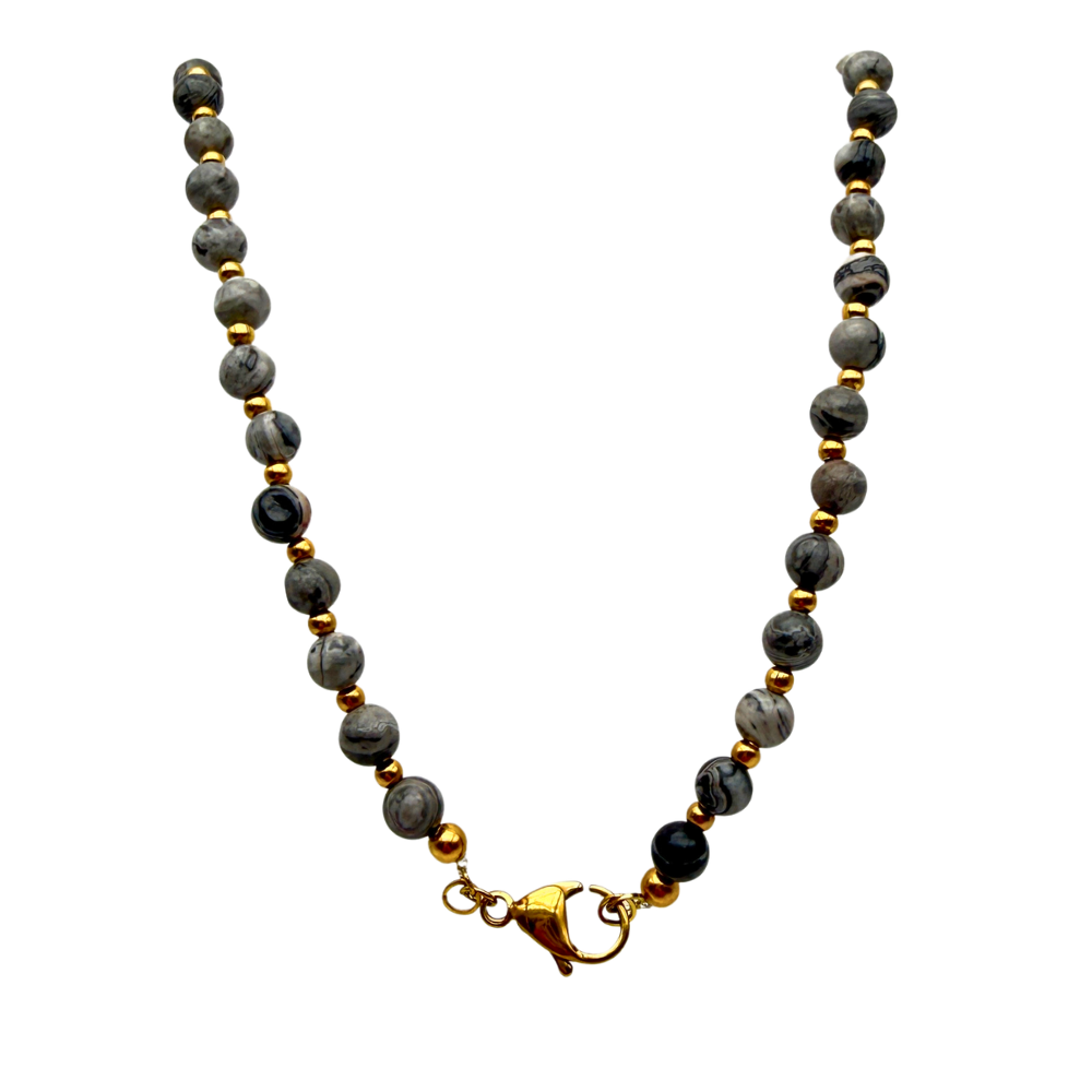 Collana Grey Diaspro in Acciaio Gold