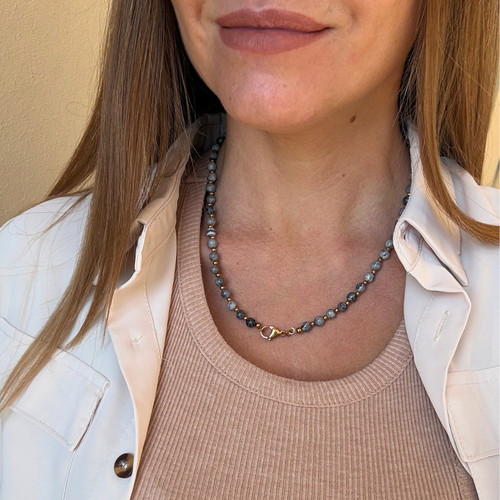 Collana Grey Diaspro in Acciaio Gold
