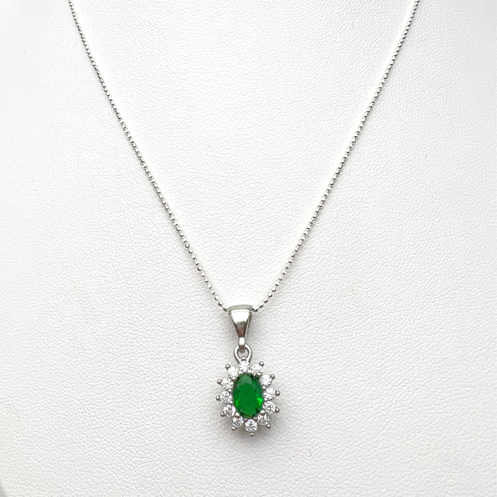 orecchini in argento 925 con zirconi bianchi e zircone verde