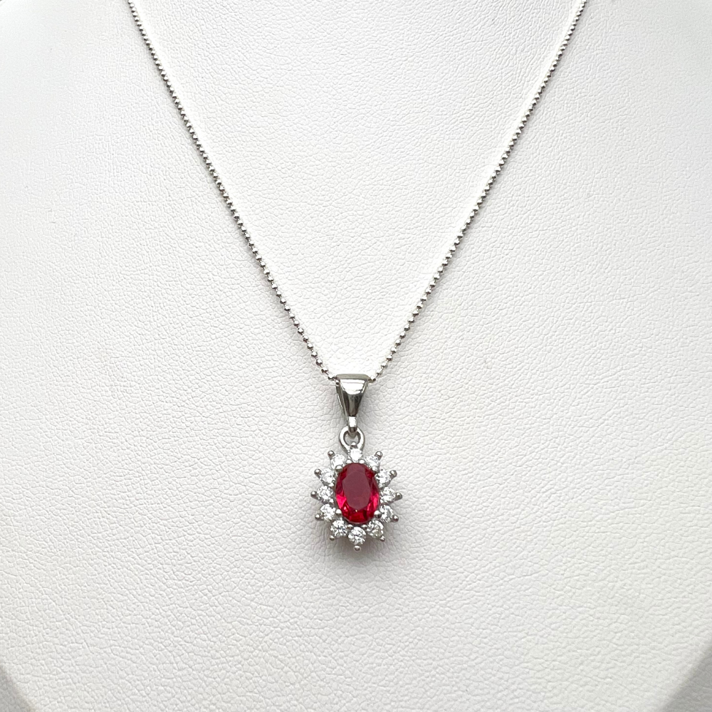 collana in argento 925 kate con zirconi bianchi e zircone rosso