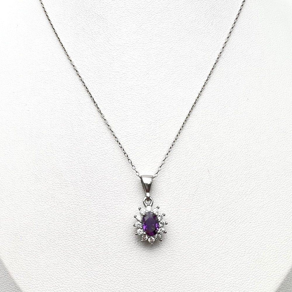 anello in argento 925 con ciondolo kate con zirconi bianchi e viola