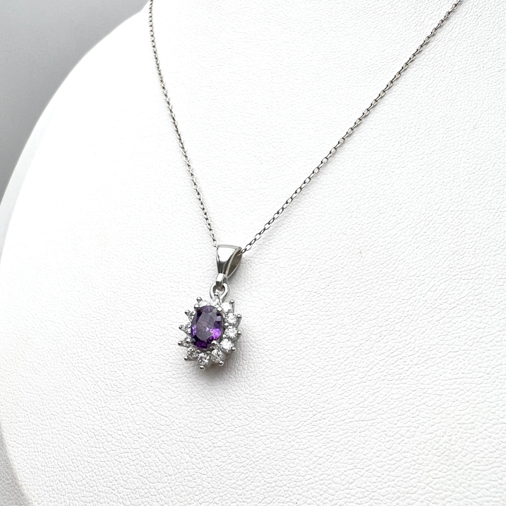 collana in argento 925 con ciondolo kate con zirconi bianchi e viola