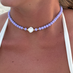 Collana Lilla e Conchiglia Bianca in Acciaio Gold