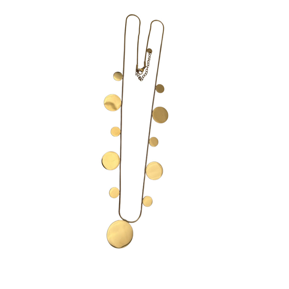 Collana Lunga Medaglie di Luce in Acciaio Gold