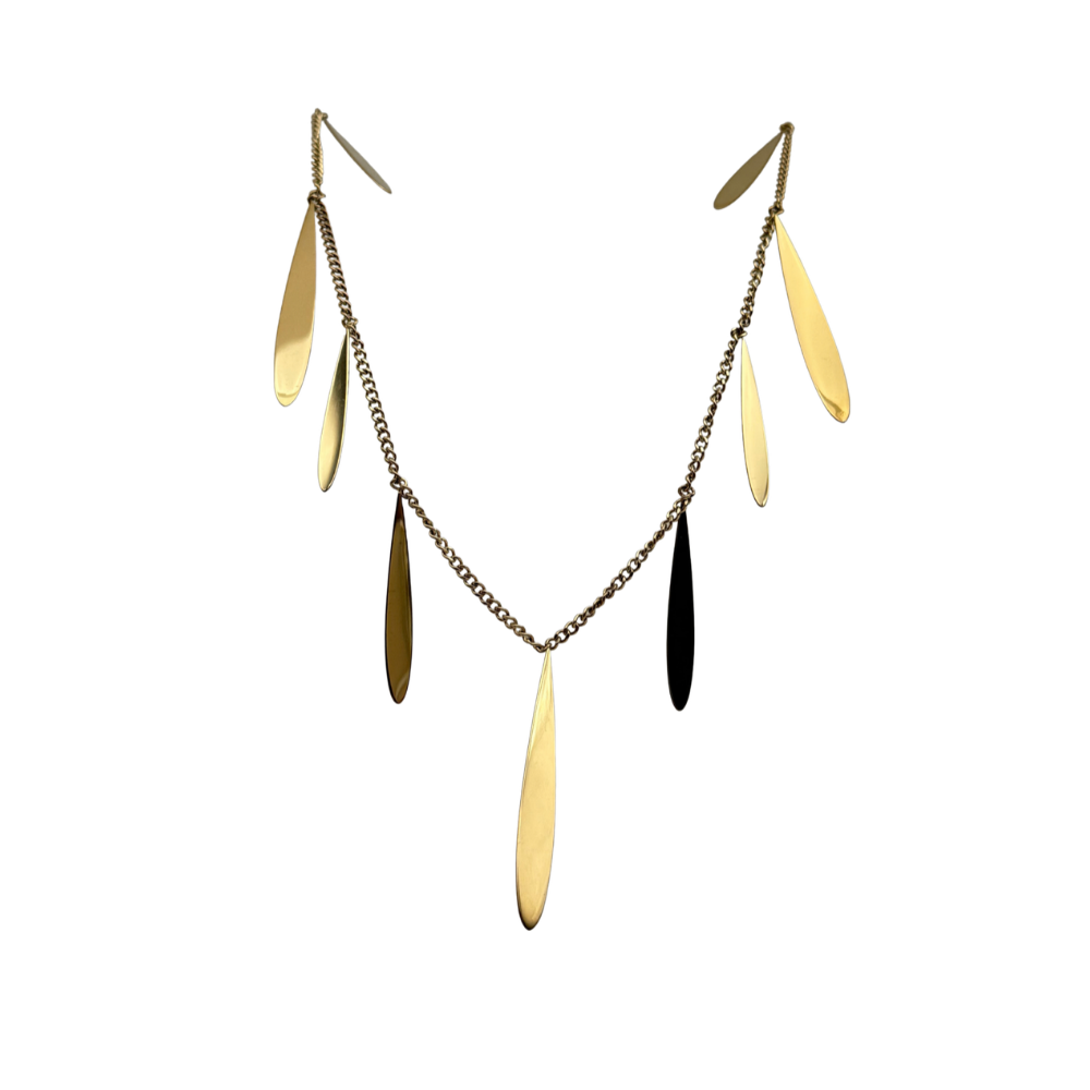 Collana Lunga Petali di Luce in Acciaio Gold