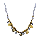 Collana Girocollo Lilla in Perline Colorate con Medagliette in Acciaio Gold