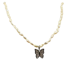 Collana Choker Farfalla Micro Perle di Fiume in Acciaio Silver