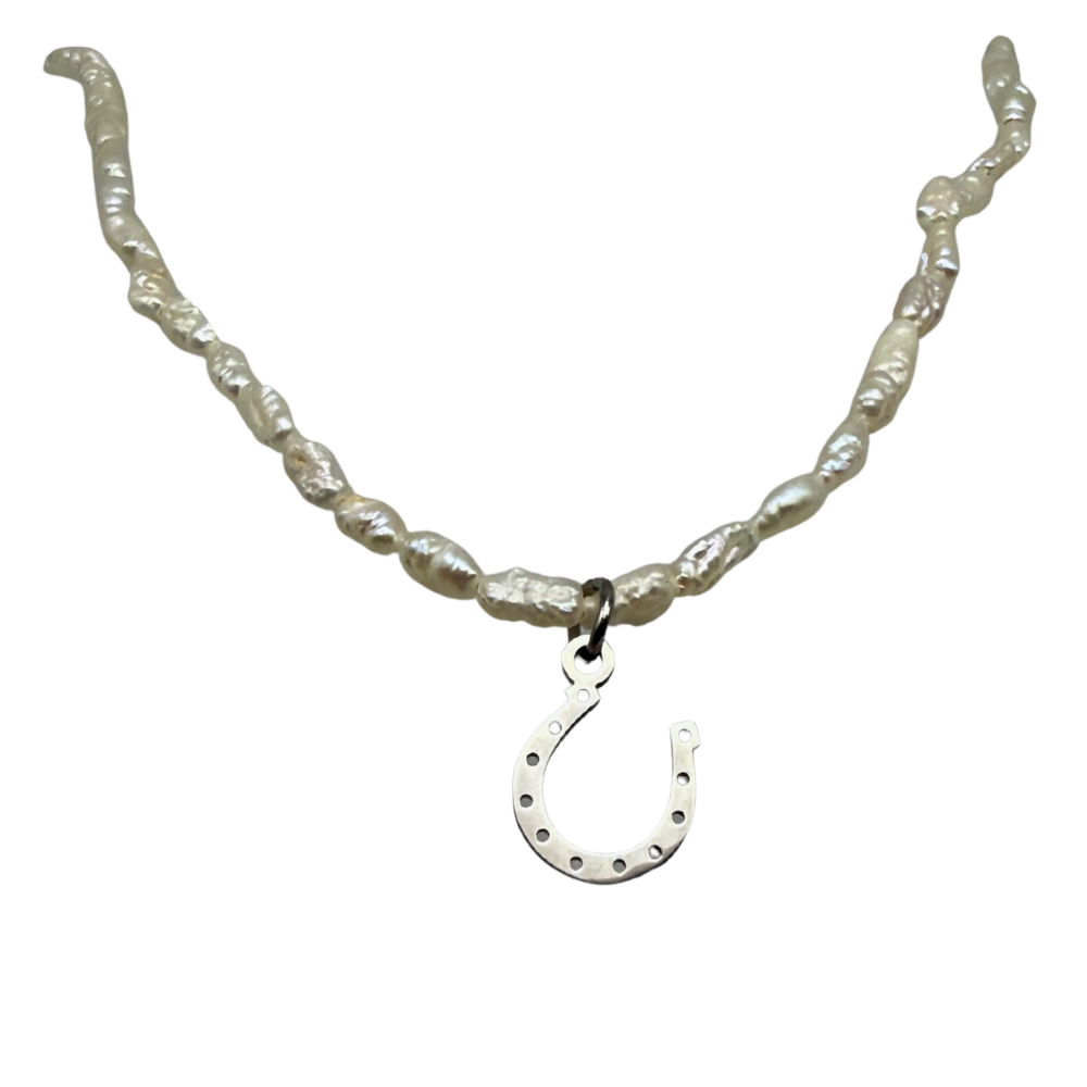 Collana Choker Ferro di Cavallo Micro Perle di Fiume in Acciaio Silver