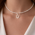 Collana Choker Ferro di Cavallo Micro Perle di Fiume in Acciaio Silver