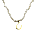 Collana Choker Ferro di Cavallo Micro Perle di Fiume in Acciaio Gold