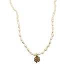 Collana Choker Quadrifoglio Micro Perle di Fiume in Acciaio Gold