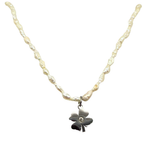 Collana Choker Quadrifoglio Micro Perle di Fiume in Acciaio Silver