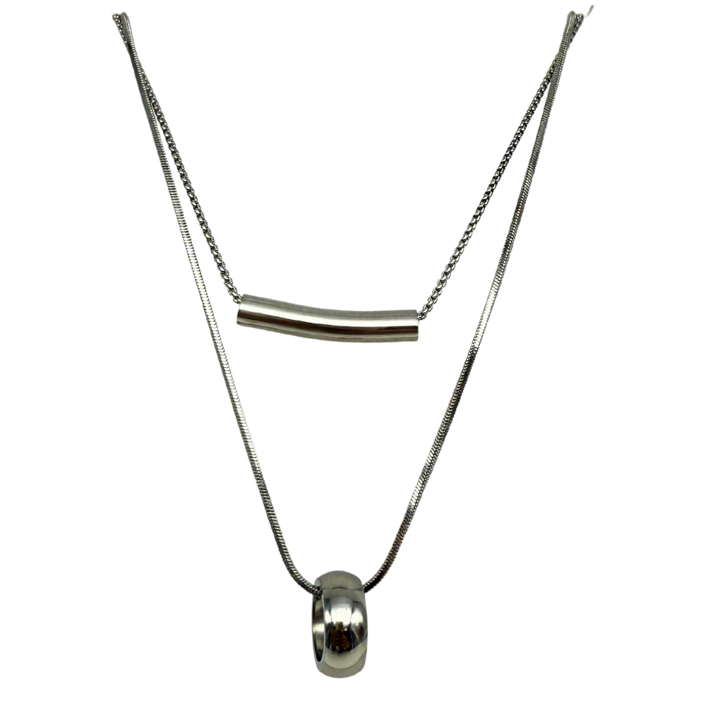 Collana Doppia Minimal Chic in Acciaio Silver