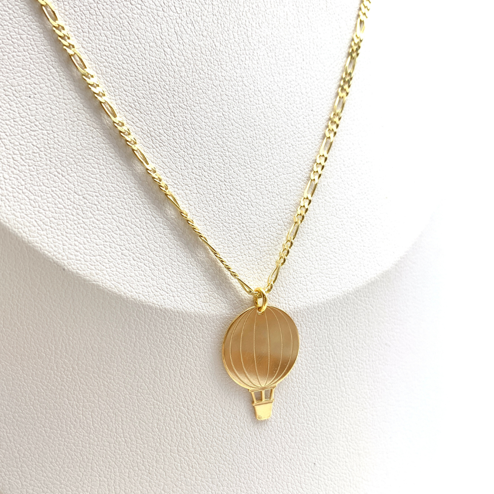 collana grumetta in argento 925 placcato oro giallo con ciondolo mongolfiera