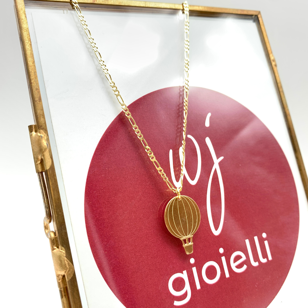 collana in argento 925 placcata oro giallo con ciondolo mongolfiera