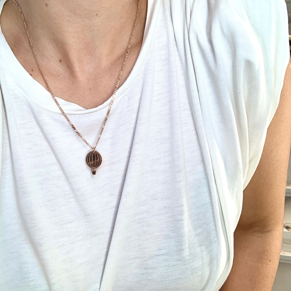 collana in argento 925 placcata oro rosa 18k con ciondolo mongolfiera