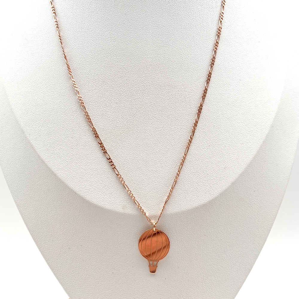 collana grumetta in argento 925 placcata oro rosa 18k con ciondolo mongolfiera