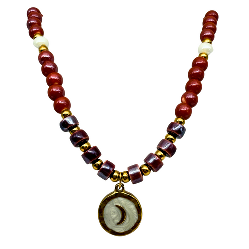 Collana Moon in Ceramica Color Mattone in Acciaio Gold