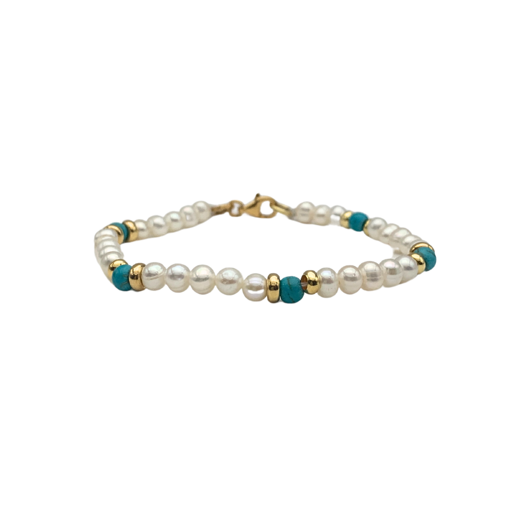 Bracciale Oceano con Perle di Fiume e Pietre Azzurre in Argento Gold - WJ Gioielli