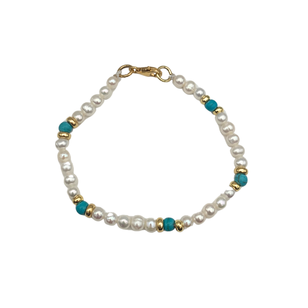 Bracciale Oceano con Perle di Fiume e Pietre Azzurre in Argento Gold - WJ Gioielli