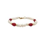 Bracciale Oceano con Perle di Fiume e Pietre Rosse in Argento Gold - WJ Gioielli