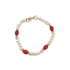 Bracciale Oceano con Perle di Fiume e Pietre Rosse in Argento Gold - WJ Gioielli
