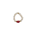 Anello Oceano con Perle di Fiume e Pietra Rossa in Argento Gold - WJ Gioielli