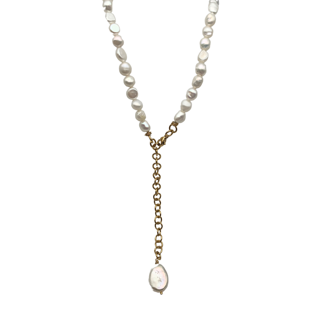 Collana Oceano Perle di Fiume in Acciaio Gold