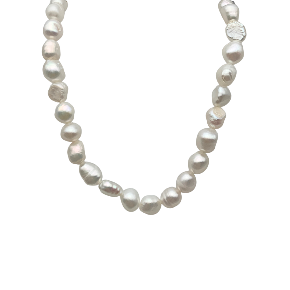 Collana Oceano Perle di Fiume in Acciaio Gold