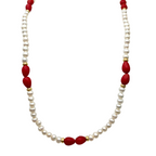 Collana Oceano con Perle di Fiume e Pietre Rosse in Argento Gold