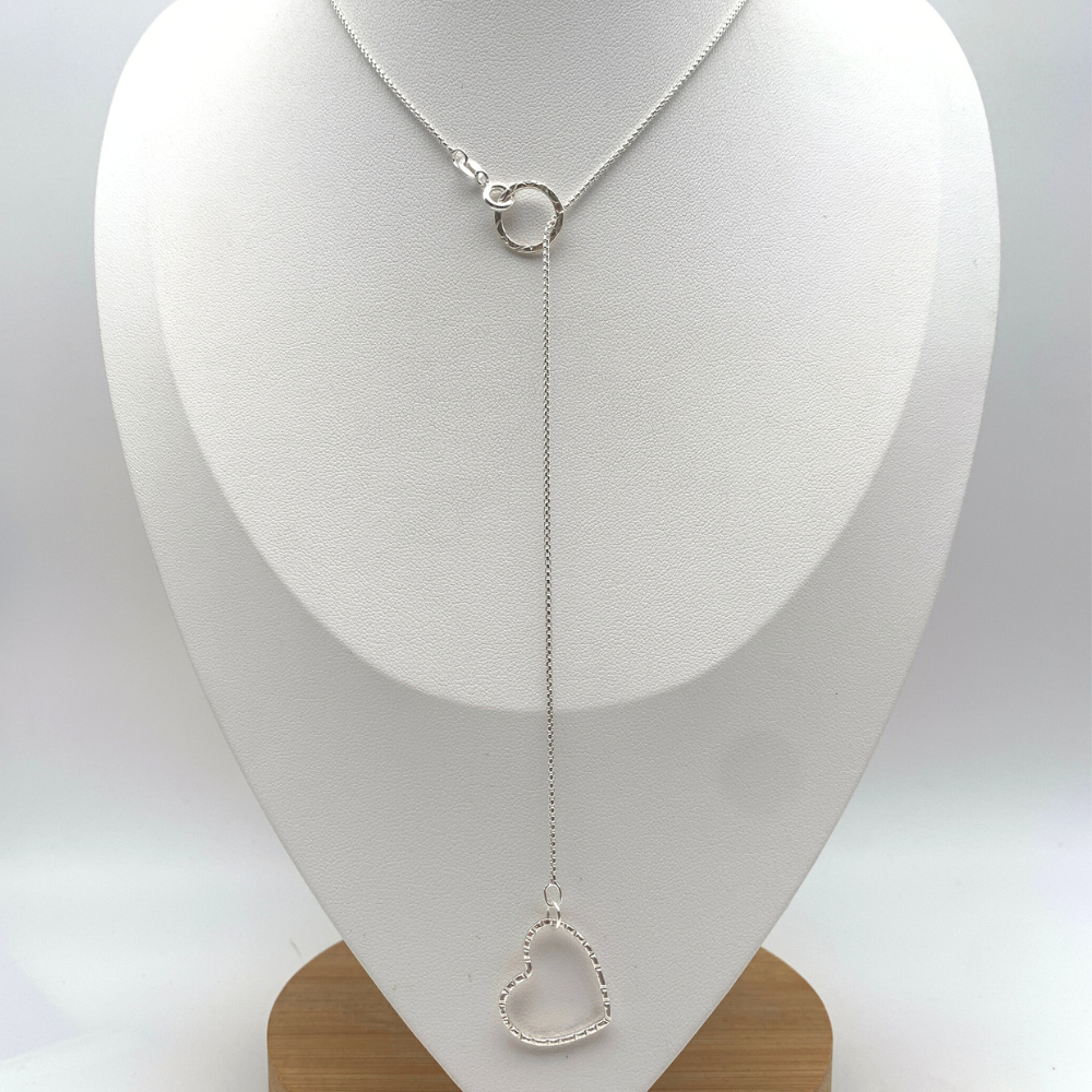 collana pendol in argento 925 con cerchio martellato e cuore martellato scorrevoli silver