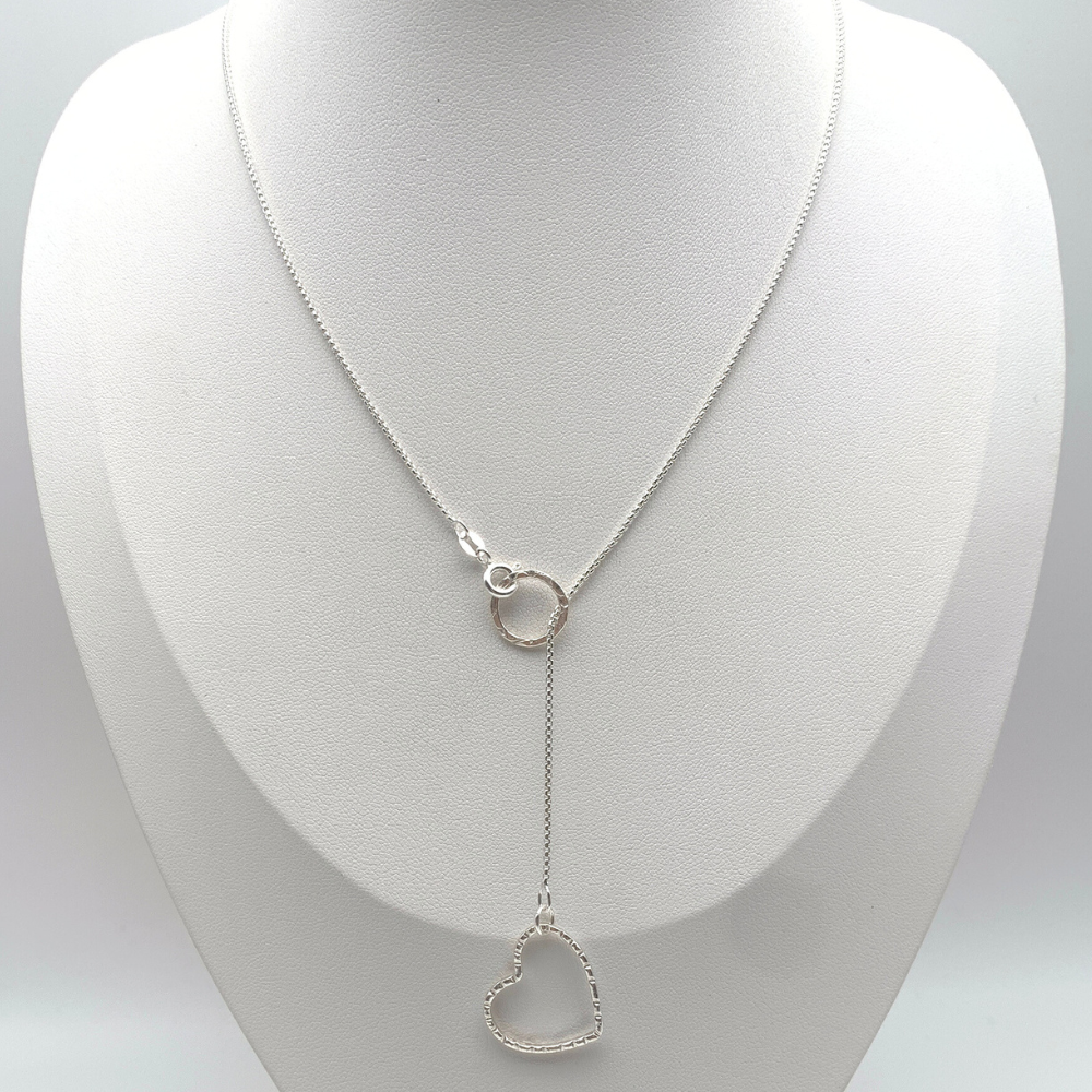 collana pendol in argento 925 con cerchio martellato e cuore martellato scorrevoli silver