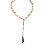 Collana Pendol con Maxi Perle Di fiume e Goccia di Corniola in Acciaio Gold