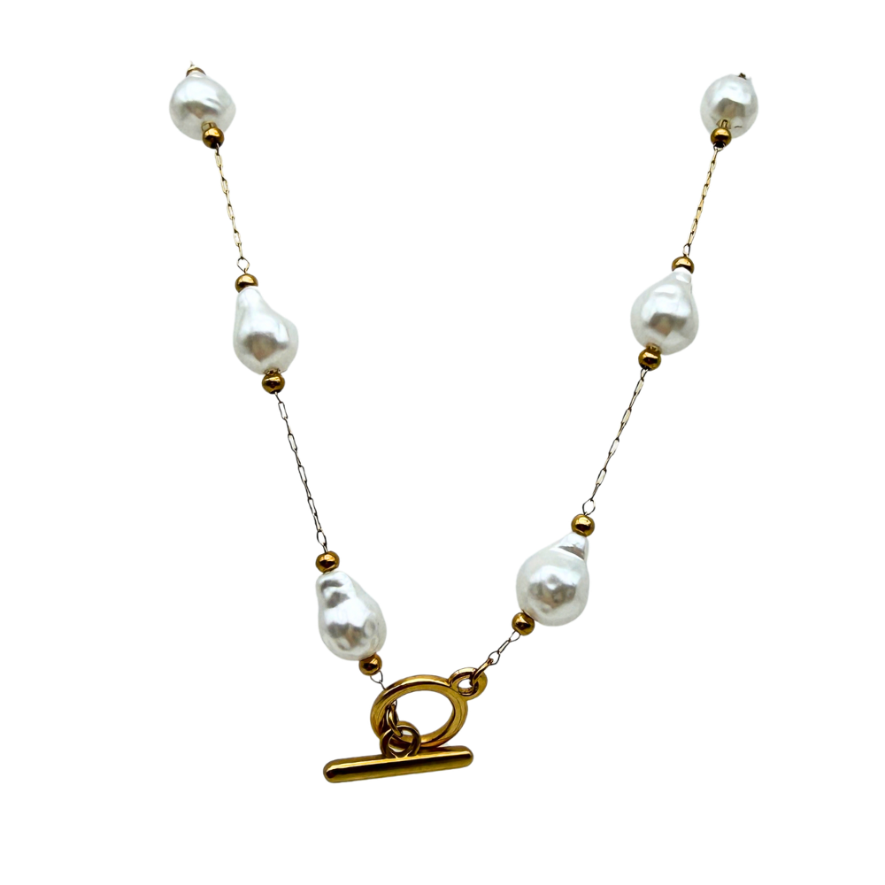 Collana Perle T-Bar in Acciaio Gold