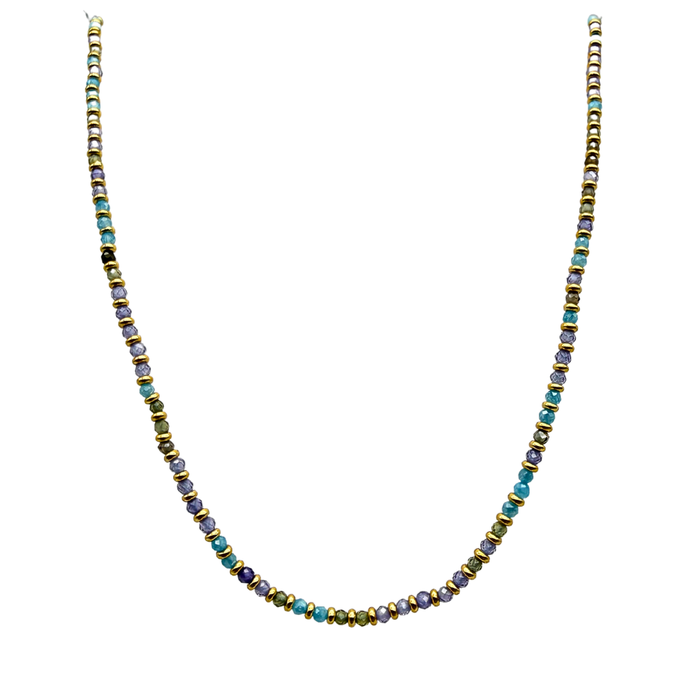 Collana Perline e Rondelle Multicolor in Acciaio Gold
