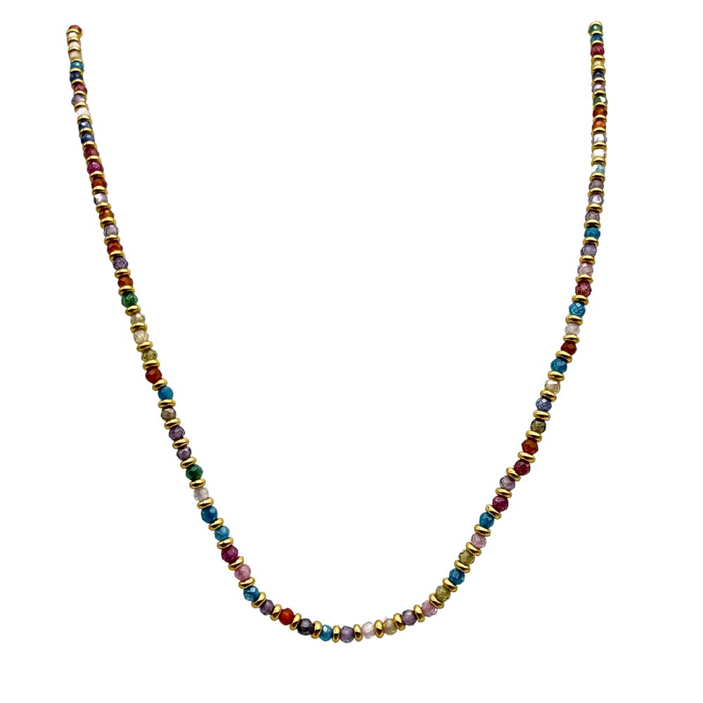 Collana Perline e Rondelle Multicolor in Acciaio Gold