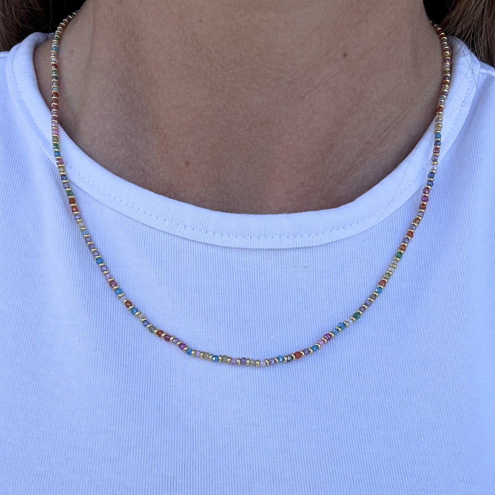 Collana Perline e Rondelle Multicolor in Acciaio Gold