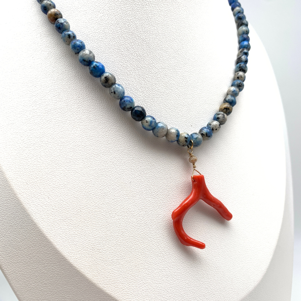 collana pietre dure e corallo naturale in argento rosè/gold
