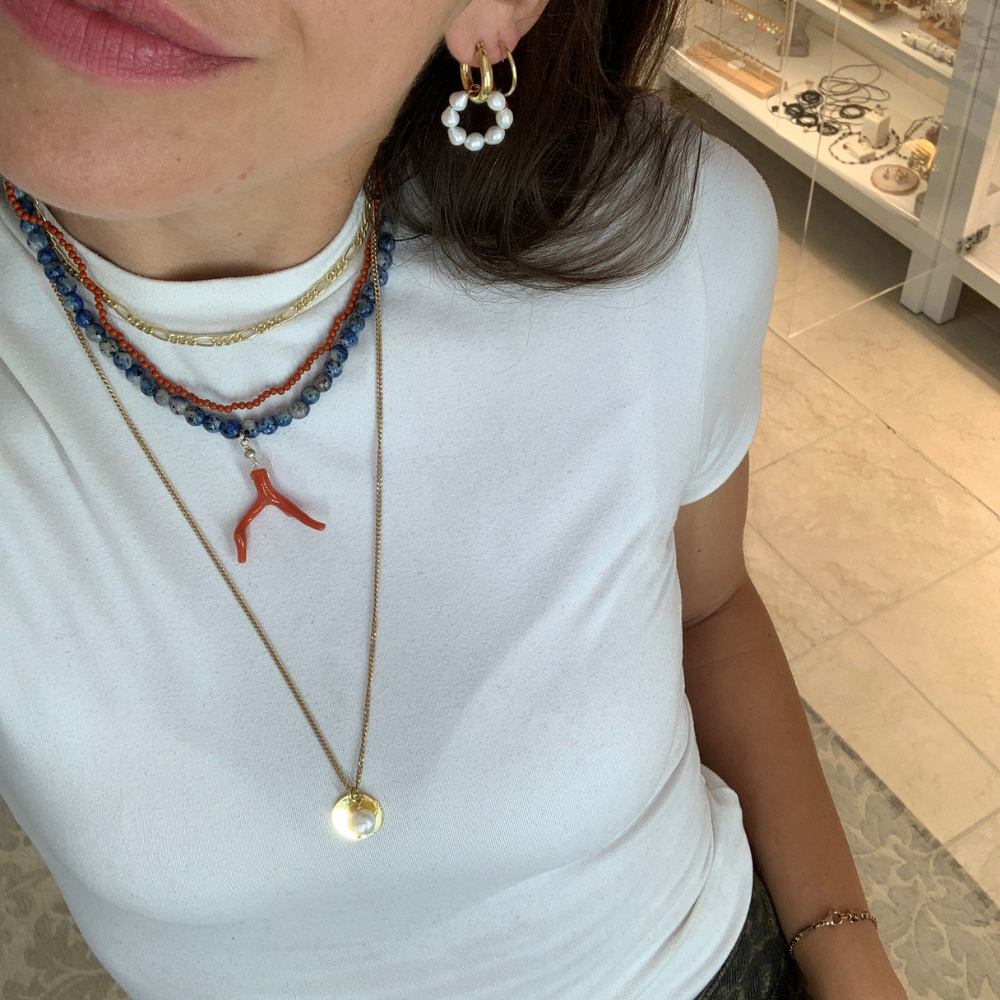 collana pietre dure e corallo naturale in argento rosè/gold