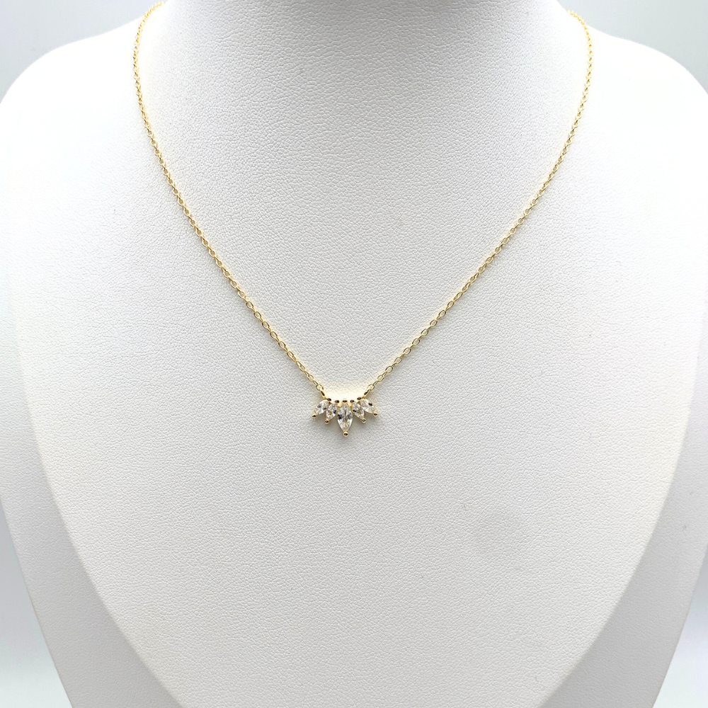 Collana Punti Luce con Zirconi Bianchi a Goccia in Argento Gold