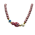 Collana Rosa con Pesciolino e Occhio Greco in Acciaio Gold