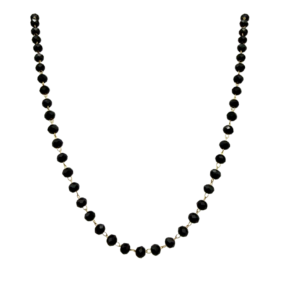 Collana Rosario Nero in Acciaio Gold