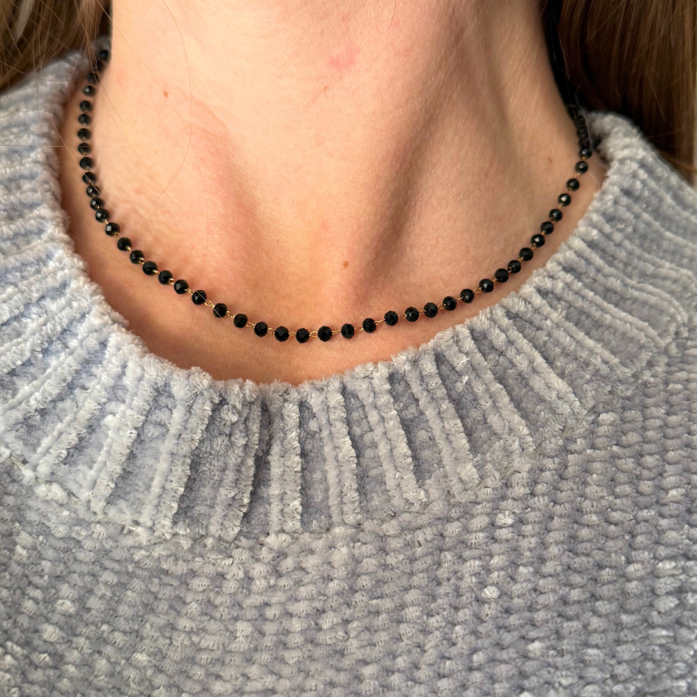 Collana Rosario Nero in Acciaio Gold