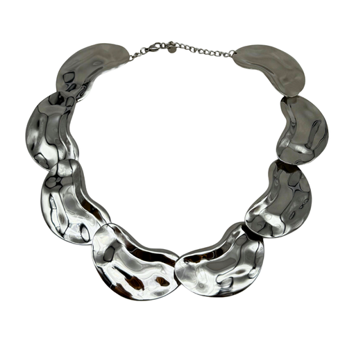 Collana Girocollo Semi Rigida in Acciaio Silver con Onde Martellate