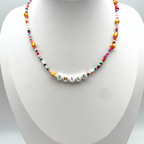 collana in acciaio silver con perline colorate e scritta smile