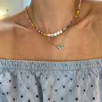 collana in acciaio silver con perline colorate e scritta smile