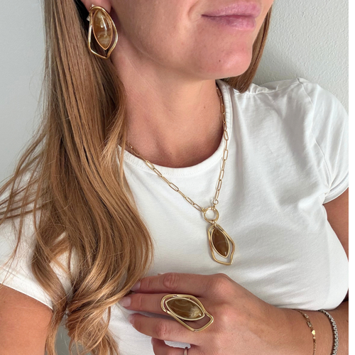 Collana Brown Stone in Acciaio Gold